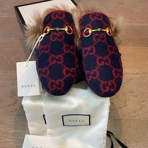 New Gucci Women's Princetown GG wool slipper Blue and red GG wool 39
